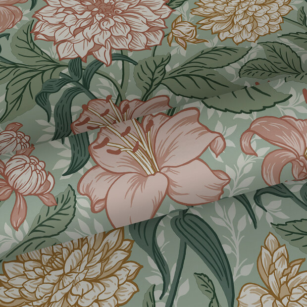 Esta Home Vintage Flowers groen - meerkleurig 139378 (incl. Gratis Lijm*) - Multicolour - Groen