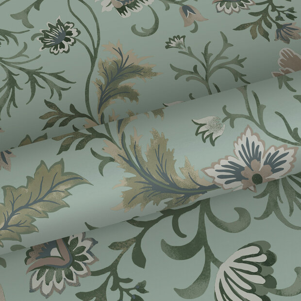 Esta Home Vintage Flowers groen 139413 (incl. Gratis Lijm*) - Groen