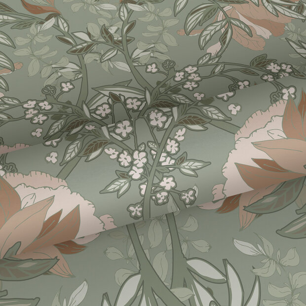 Esta Home Vintage Flowers groen 139419 (incl. Gratis Lijm*) - Groen