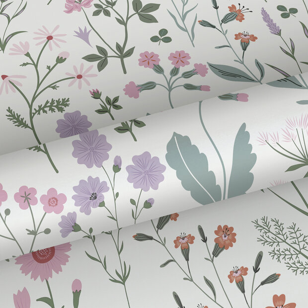 Esta Home Vintage Flowers wit - meerkleurig - paars 139482 (incl. Gratis Lijm*) - Wit - Paars - Multicolour