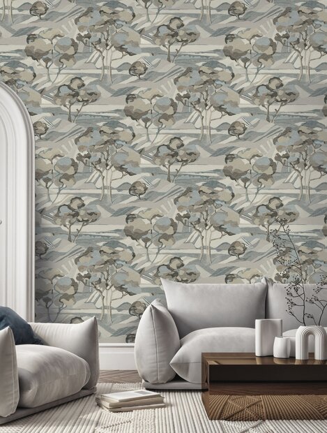 HookedOnWalls NATURAL CHIC MOUNT ETNA 32632 Blauw / Cr&egrave;me (incl. Gratis Lijm*)