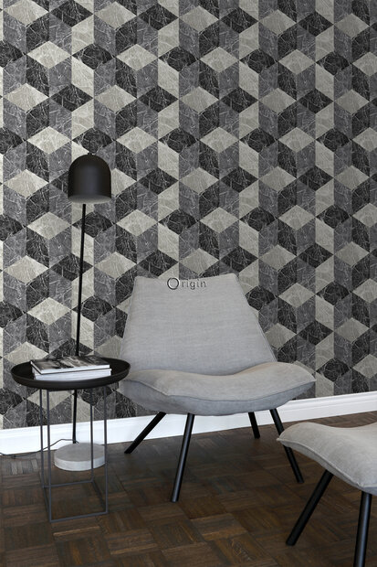 Origin Wallcoverings Raw Elegance (incl. Gratis Lijm*) 347318 - Zwart / Grijs