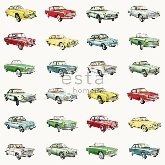 Everybody Bonjour behang 138731 - Rood - Groen - Geel Behang