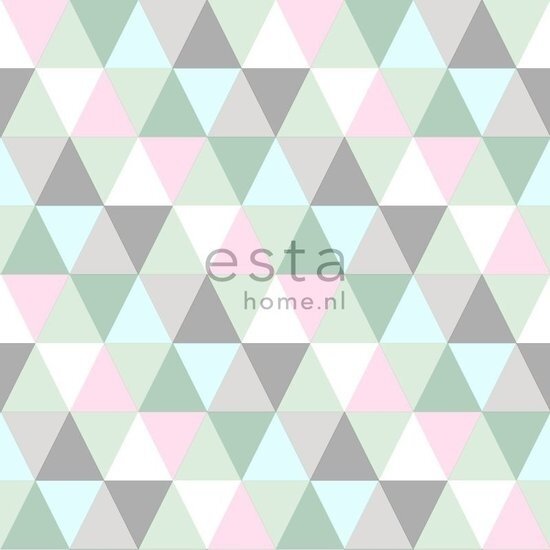 Everybody Bonjour behang 128706 - Roze - Groen - Grijs Behang