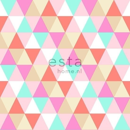 Everybody Bonjour behang 138714 - Turquoise - Roze - Rood Behang