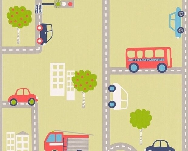 AS Creation Boys and Girls 93632-2 Traffic behang - Multicolour / Groen Behang