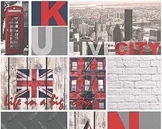 AS Creation Stoer live city 95596-1 - Rood / Grijs Behang