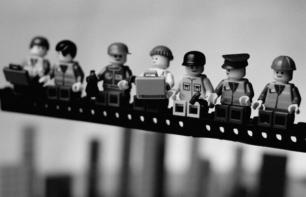 Fotobehang Lego New York - Zwart - Wit Behang