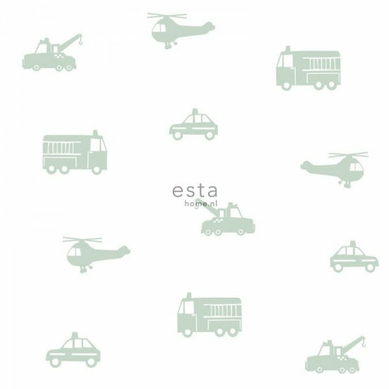 Esta Little Bandits 128856 - Wit - Groen Behang