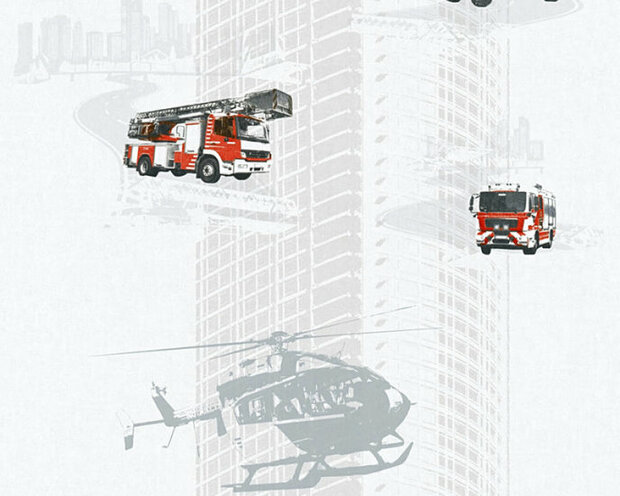 AS Creation Little Stars 35813-2 - Rood / Zwart Brandweer Behang