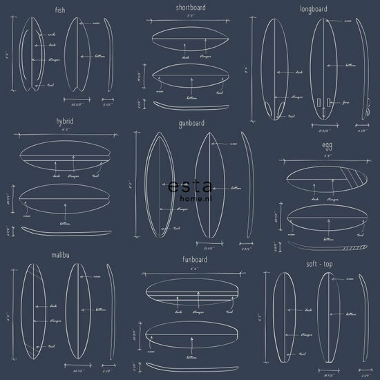 Esta Regatta Crew - Surf Edition 128871 - Blauw Behang