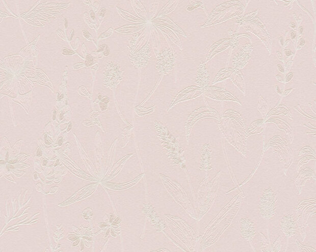 AS Creation Trendwall | 37363-3 - 373633 roze met zacht zilver glitter in bloem Behang