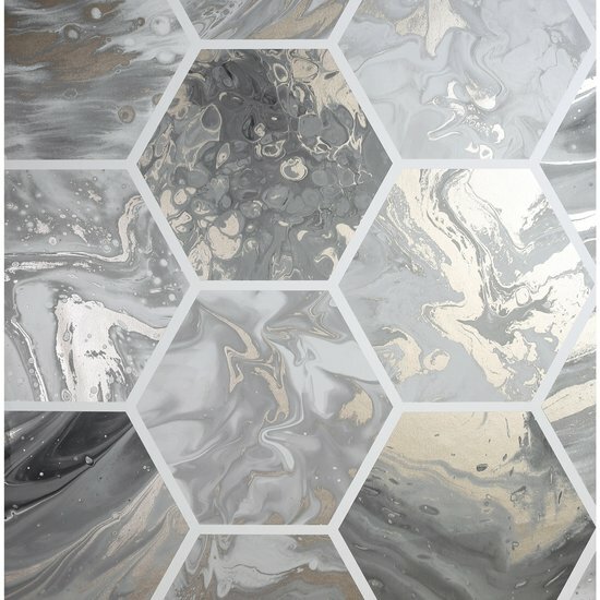 Arthouse Marbled Hex Charcoal/ Rose Gold Metallic 908502 Behang