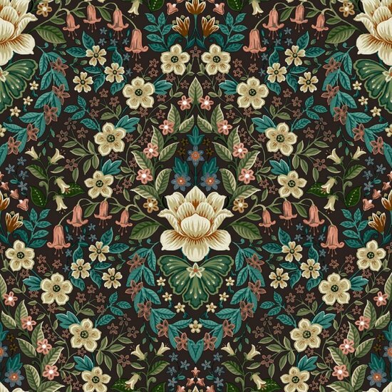 Noordwand Flora 18519 Zwart - Beige - Groen - Metallic Behang