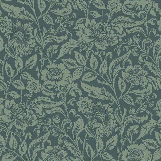Esta Home Vintage Flowers blauw - groen 139429 - Groen - Blauw Behang