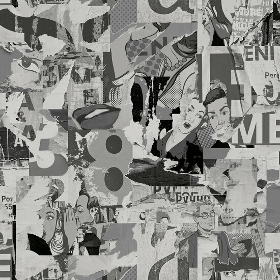 Dutch Wallcoverings Pop M477-09 zwart Behang