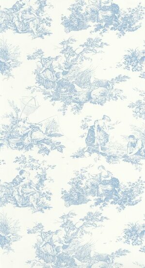 Casadeco Les Belles Toiles De Jouy LBTJ87916217 - Blauw / Wit Behang