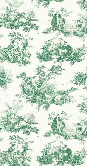 Casadeco Les Belles Toiles De Jouy LBTJ87917710 - Groen / Wit Behang
