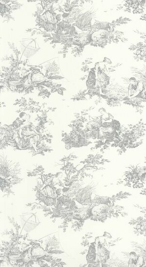 Casadeco Les Belles Toiles De Jouy LBTJ87919103 - Grijs / Wit Behang