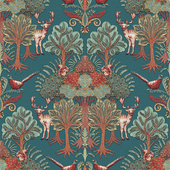 Dutch Wallcoverings Tapestry TP422305 Nordic Deer Forest Petrol Blauw Behang