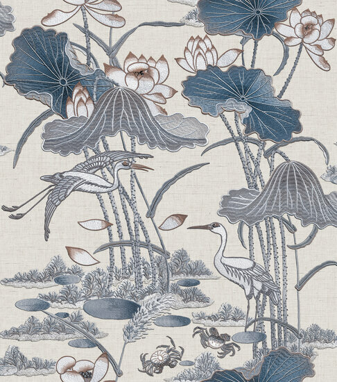 Dutch Wallcoverings Tapestry TP422702 Lotus Pond Blauw Behang