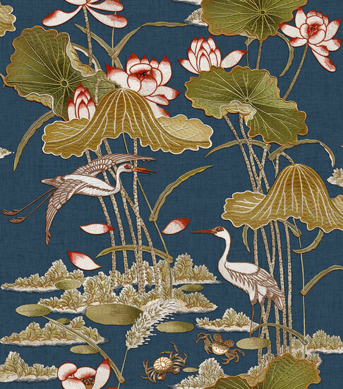 Dutch Wallcoverings Tapestry TP422705 Lotus Pond blauw Behang