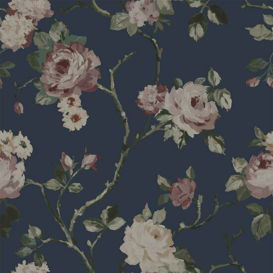Esta Home Vintage Flowers blauw 139409 - Blauw Behang