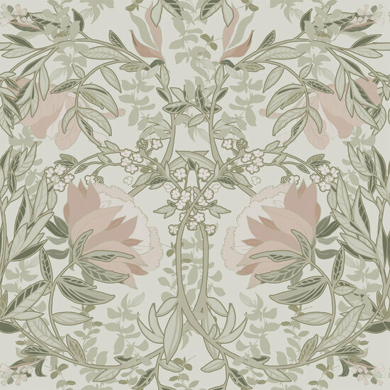 Esta Home Vintage Flowers groen - beige 139418 - Groen - Beige Behang