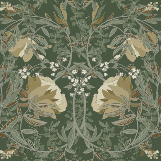 Esta Home Vintage Flowers groen 139420 - Groen Behang