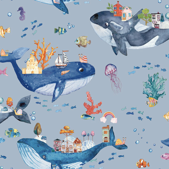 Dutch Wallcoverings Dream Catcher Whale Town Blauw 13220 Behang