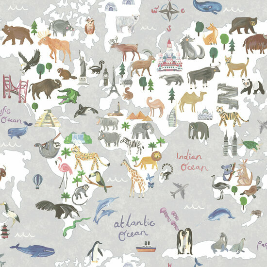 Dutch Wallcoverings Dream Catcher Animal Maps Grijs 13252 Behang