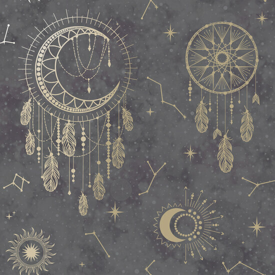 Dutch Wallcoverings Dream Catcher Zwart - Goud 13330 Behang