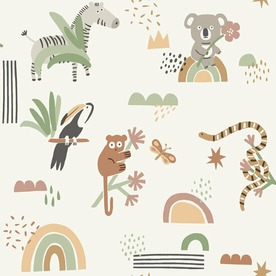 Dutch Wallcoverings Dream Catcher Abst. Animals Sage - Beige 13351 Behang