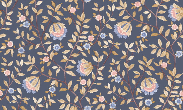 Dutch Wallcoverings Botanique B199-81D / B19981D blauw - beige Behang