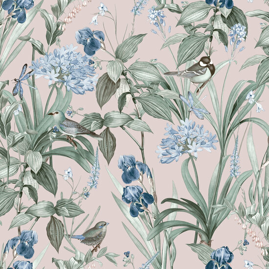 Dutch Wallcoverings Botanique M647-03 / M64703 roze - blauw Behang