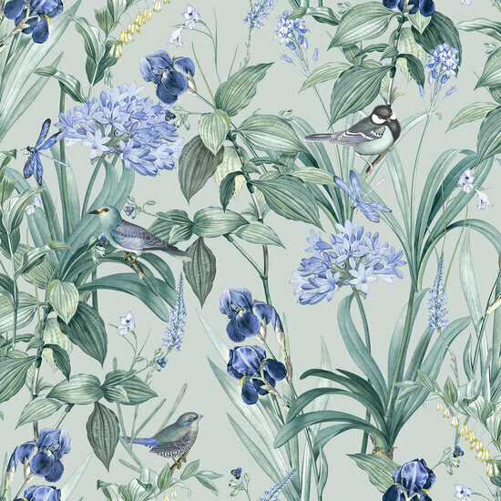 Dutch Wallcoverings Botanique M647-14 / M64714 groen - blauw Behang
