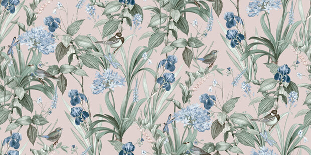 Dutch Wallcoverings Botanique M647-93D / M64793D roze - blauw Behang