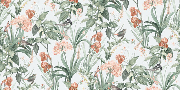 Dutch Wallcoverings Botanique M647-94D / M64794D groen - roze Behang