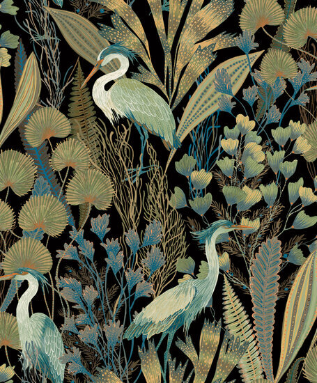 Dutch Wallcoverings Ciara A63201 zwart - groen Behang