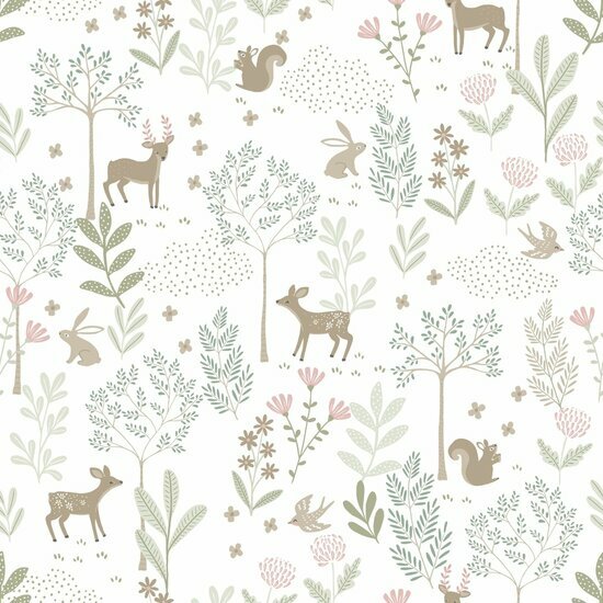 Esta Home To the Moon and Back 139519 - Wit - Roze - Groen Behang