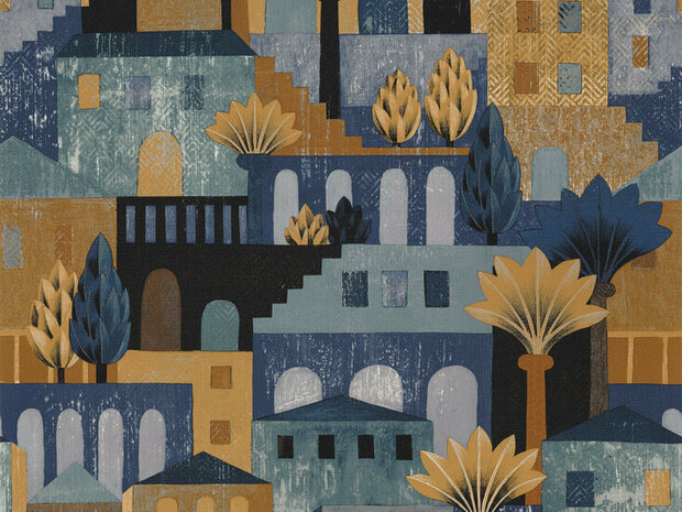 Casamance Aventura 75542038 - Blauw / Bruin Behang