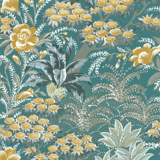 Casamance Ete Indien 75080202 - Groen / Blauw Behang