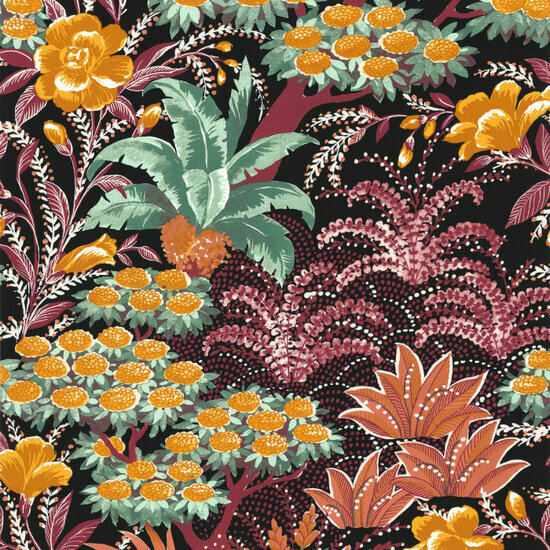 Casamance Ete Indien 75080406 - Rood / Zwart Behang