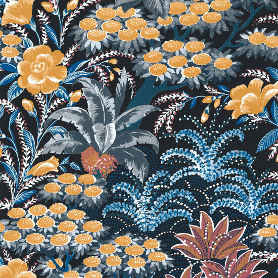 Casamance Ete Indien 75080610 - Blauw / Bruin Behang