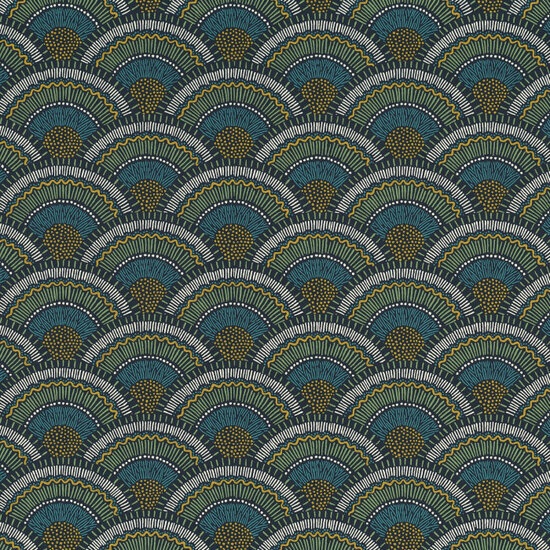 Casamance Printemps Viennois 74821544 - Blauw / Groen Behang