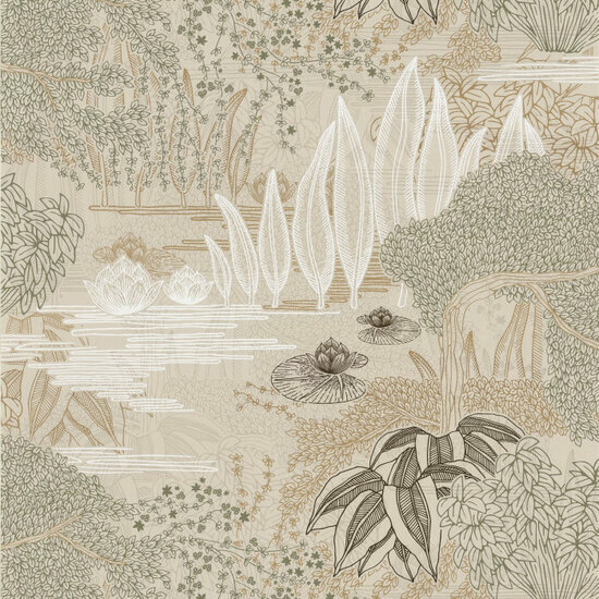 Casamance Square Jasmin 75680100 - Beige / Groen Behang