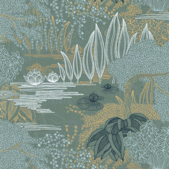 Casamance Square Jasmin 75680202 - Groen / Geel Behang