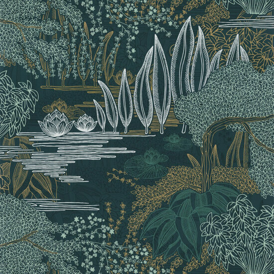 Casamance Square Jasmin 75680304 - Blauw / Groen Behang