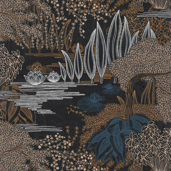 Casamance Square Jasmin 75680406 - Blauw / Oranje Behang