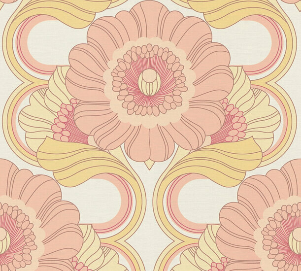 AS Creation Retro Chic - 39530-5 / 395305 Geel - Roze Behang